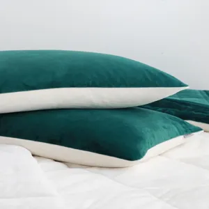 Dark green velvet pillow cover contrasting cream color rectangular cushion case for home bedroom