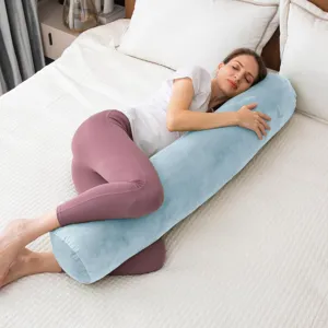 Comfortable long body pillow for side sleeping, soft plush cylindrical bolster for bed use.