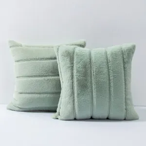 Sage green faux fur throw pillow cover soft plush striped cushion for sofa bed home decor