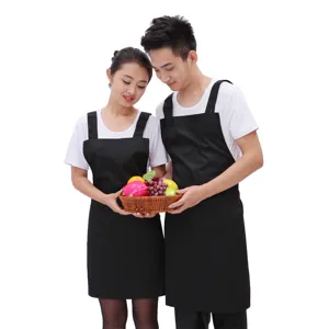 Koreanischer Stil Einfarbige Polyester-Baumwolle Schürze Mit Tasche Wasserdicht Küche Kochen Koch Restaurant Kellner Arbeitskleidung