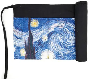 Canvas roll-up waist apron featuring famous starry night art print and multi-pockets.