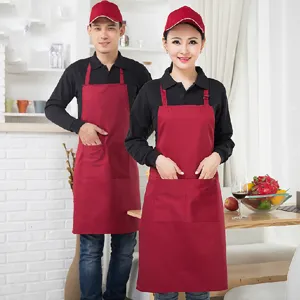 Solid Color Polyester Halter Neck Apron Waterproof Anti-Fouling Work Apron For Kitchen Coffee Shop Baking Cooking
