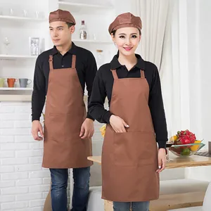 Professional brown work apron with pockets, adjustable neck strap, ideal for kitchen cafe barista.