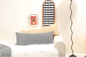 Housse de coussin long motif pied-de-poule oreiller décoratif pour canapé salon chic