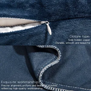 Velvet body pillow detail showcasing hidden side zipper and precise workmanship stitching.