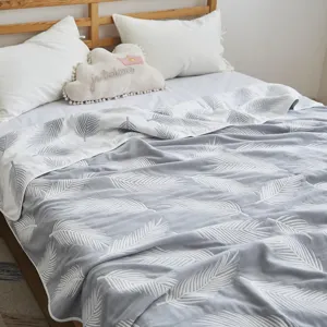 Pur coton couverture de serviette en gaze à 6 couches couverture d'été 120x150cm motif plume