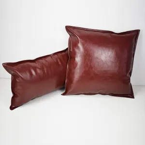 PU leather throw pillow set, solid color faux leather couch cushion for living room bedroom