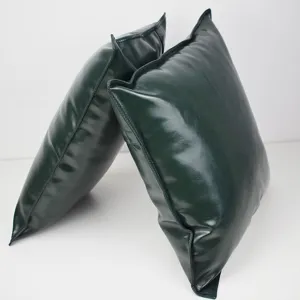 Solid dark green PU oil wax leather pillow cover, luxury sofa cushion for home and office.