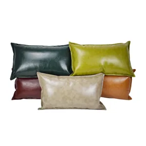 PU leather throw pillow solid color cushion for sofa bed office decor luxury soft decorative cover
