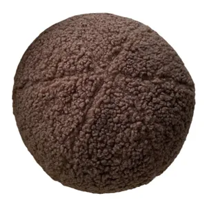 Brown teddy fleece round throw pillow soft plush spherical cushion for sofa bed home decor