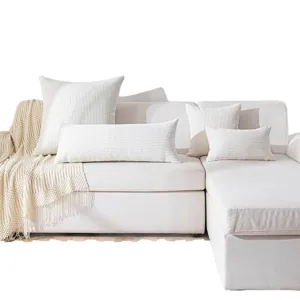 White corduroy long body pillow and square cushion set for cozy home sofa decor main view