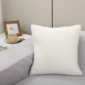 Housse de coussin de canapé en polaire blanche moelleuse, coussin décoratif douillet