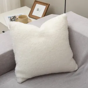 Coussin de canapé en peluche blanche moelleuse, oreiller en polaire douillet déco.