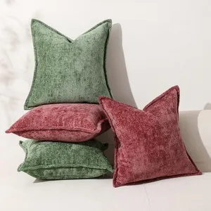 Housse de Coussin Décorative en Velours Chenille Couleur Unie Carré pour Canapé Salon Chambre Décoration Intérieure