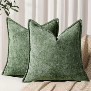 Housse de coussin verte en velours côtelé luxueux pour canapé salon décoration maison