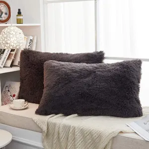 Dunkelgraues Plüsch Kissen weicher flauschiger Kissenbezug für Sofa Wohnzimmer Schlafzimmer
