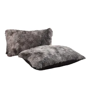 Graues langhaariges Plüsch Kissen Set für Sofa Wohnzimmer Schlafzimmer Bett Deko neu