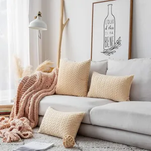 Nordisch gestrickter Kissenbezug beige Blattmuster Kissenhülle für Sofa Wohnzimmer Deko