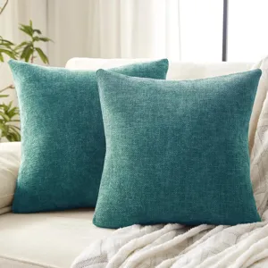 Textured chenille throw pillow detail shot, cozy living room sofa decor cushion for home.