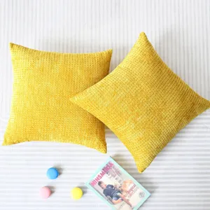 Yellow chenille woven throw pillow cover corn grid decorative cushion case for sofa bedroom