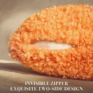 Detailed view of fluffy alpaca fleece cushion cover with invisible zipper, soft texture.