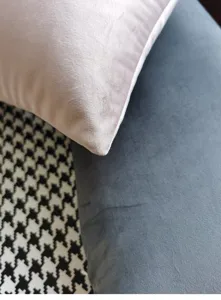 Housse de coussin en velours détail, texture douce et élément de déco élégant.