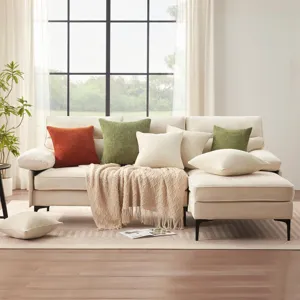Detailed view of the cozy chenille throw pillow, soft sofa cushion in elegant cream style home.