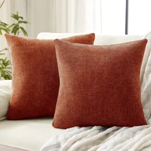 Textured chenille throw pillow for living room sofa and bed, soft decorative cushion cover.