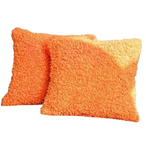 Nordic style fluffy sherpa throw pillow cover, orange gradient square cushion case.