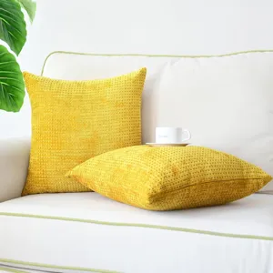 Yellow chenille woven pillow cover corn grid textured sofa cushion cover for home decor