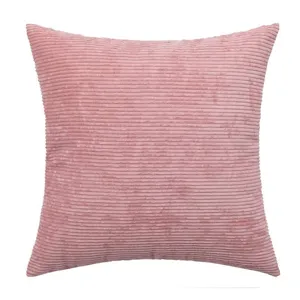 Cuscino decorativo in velluto a coste rosa per divano, morbido cuscino quadrato.