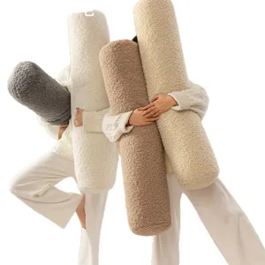 Sherpa bolster pillow long fluffy body pillow for couch sofa and bed cozy cylindrical cushion