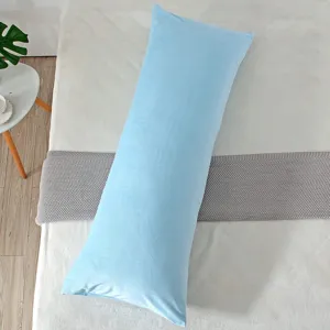 Light blue long body pillowcase for bed headboard, comfortable soft plush cover for sleeping.