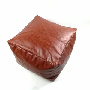 Brauner quadratischer Leder Ottoman Pouf minimalistischer moderner Hocker fur das Wohnzimmer