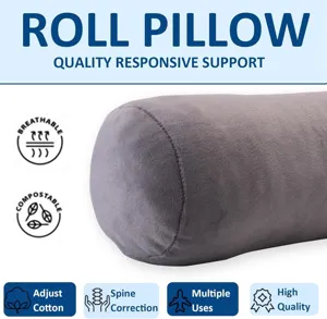 Comfortable grey cylindrical roll pillow for neck support, yoga, and relaxing daily use.