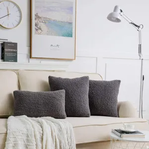 Nordic style dark grey teddy velvet cushion cover soft plush pillowcase for sofa home decor.