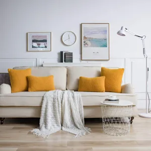 Nordic minimalist teddy fleece throw pillow cover, soft yellow square cushion cover for sofa.