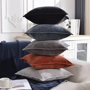 Chenille throw pillow detail view, soft cushion for sofa or bed, home decor interior styling.