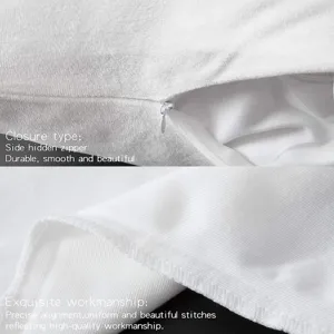 Détail de housse de coussin en velours blanc avec fermeture éclair et coutures.