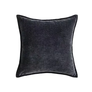 Dark grey chenille throw pillow for sofa bed, soft textured square decorative cushion.