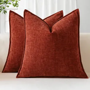 Textured chenille throw pillow detail, thick square cushion for sofa and bed, soft home decor.