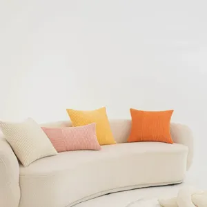 Detail view of corduroy spliced throw pillow set for living room sofa and bedroom decor