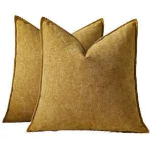 Thickened chenille throw pillow for living room sofa, soft square cushion with elegant flange edge.