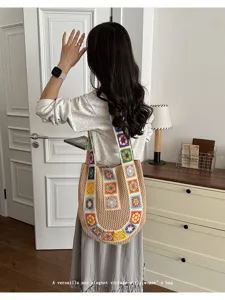 Woven Crochet Tote Bag for Women Stylish Large Capacity Beach Shoulder Bag Spring Summer