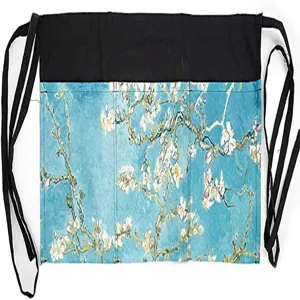 Close-up detail view of the multi-pocket waist apron featuring artistic floral print.