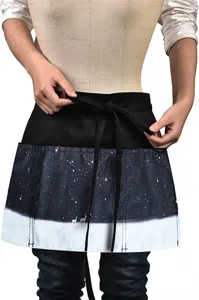 Polyester printed half waist apron with multiple pockets and starry night design.