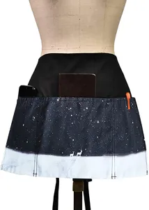 Detail shot of the polyester waist apron featuring a starry night and deer print with pockets.