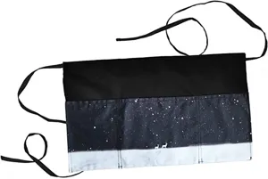 Polyester half waist apron with starry night deer print and multi pockets for daily kitchen work.