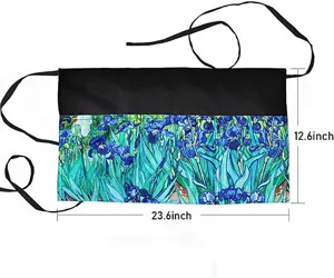 Polyester waist half apron with multiple pockets and beautiful artistic flower print design.