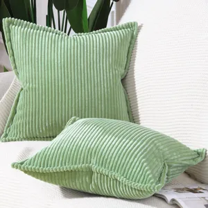 Light green corduroy striped throw pillow cover modern minimalist sofa cushion case